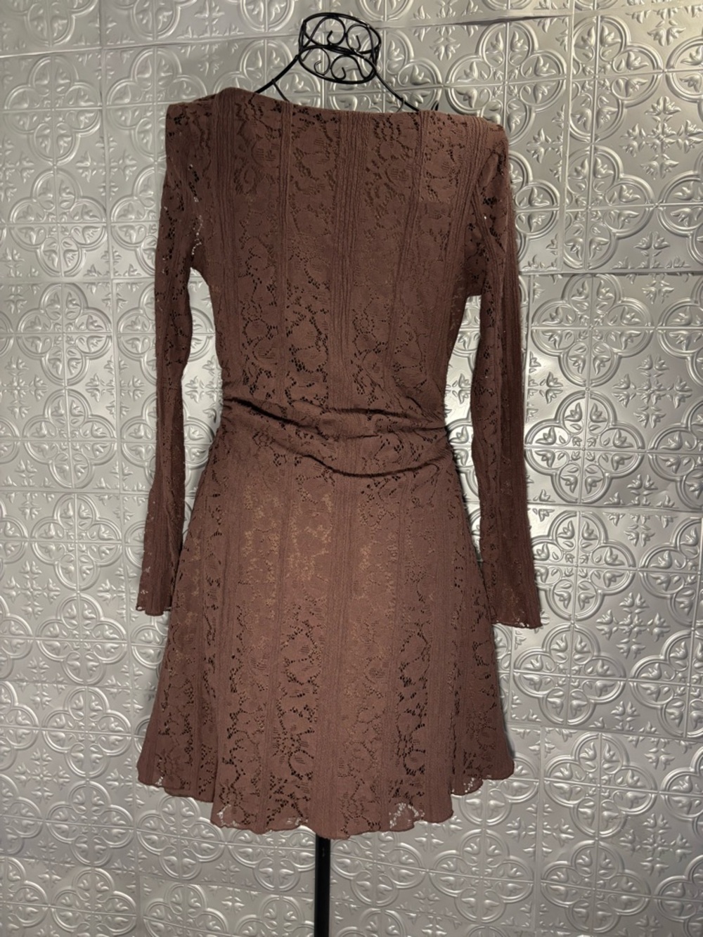 J for justify 2000s vintage romantic brown lace long sleeve mini dress fairy